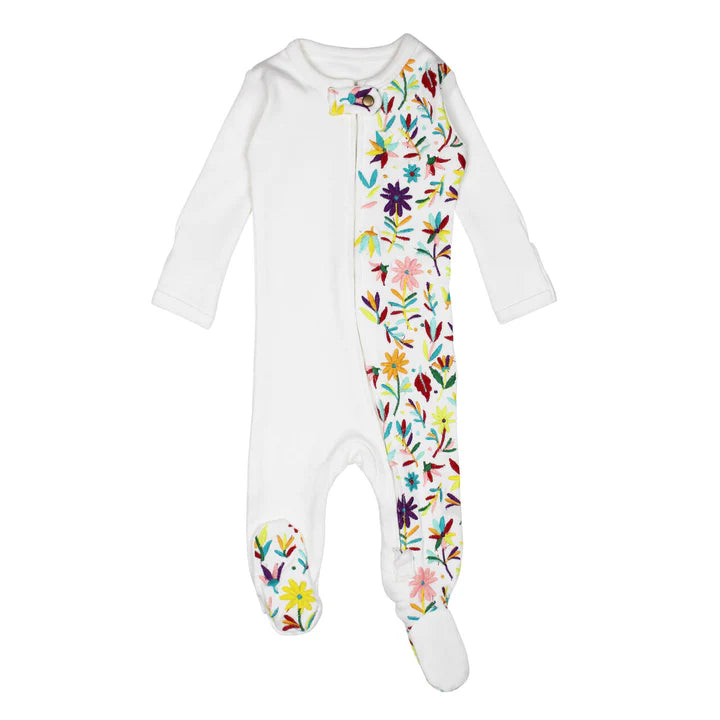 L'oved Baby - Embroidered Organic Zippered Footie - Pitter Patter Boutique