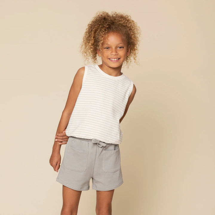 Cement Grey Girl's Paperbag Waist Shorts - Pitter Patter Boutique