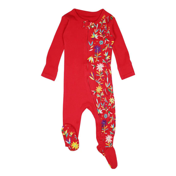 L'oved Baby - Embroidered Organic Zippered Footie - Pitter Patter Boutique