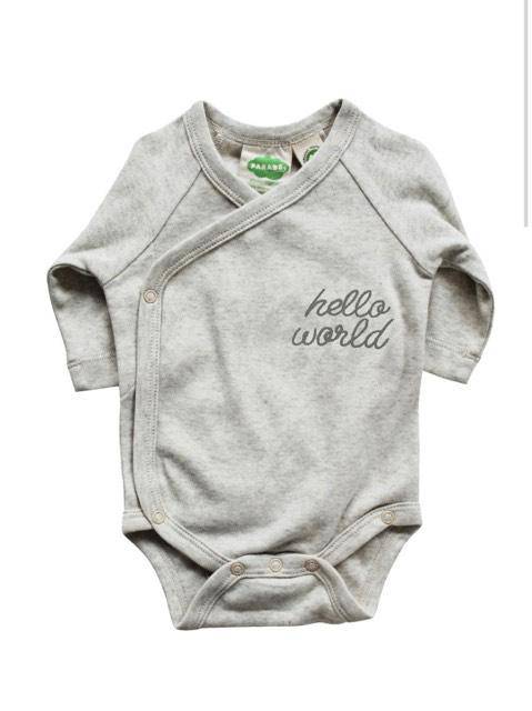 Parade - Organic Cotton Wrap Bodysuit "Hello World" - Pitter Patter Boutique