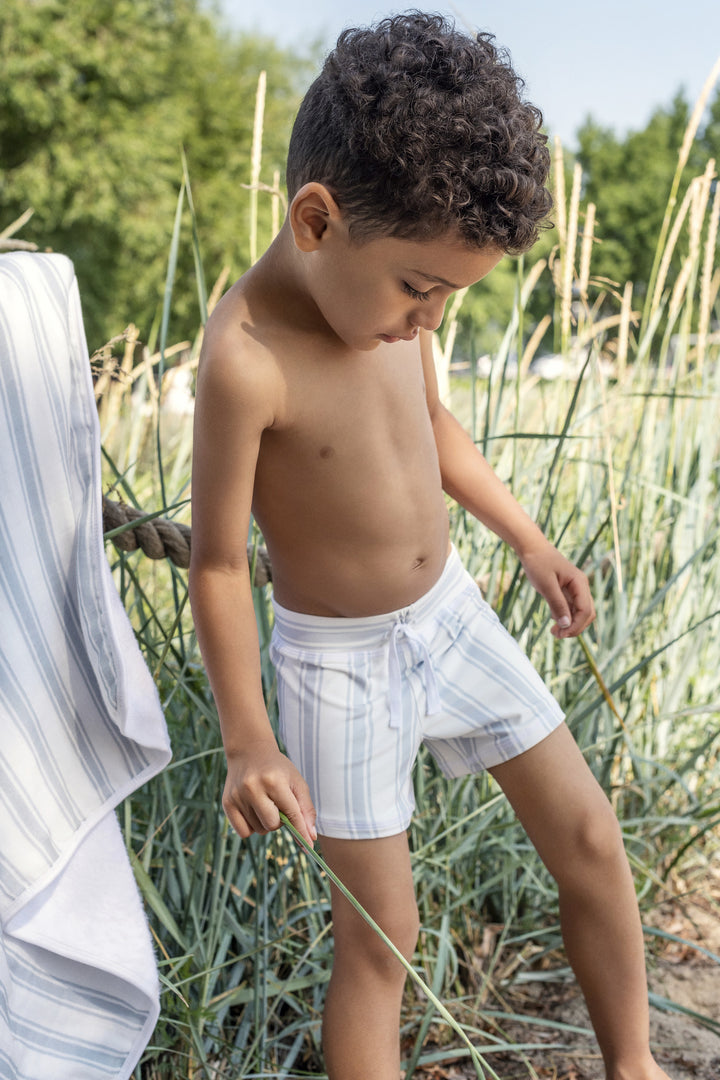 Petit Lem - Blue & White Striped Knit Swim Shorts - Pitter Patter Boutique